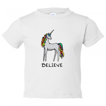Toddler Sized Believe Brightly Colored Unicorn - Tee Shirt Rabbit Skins