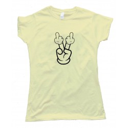 Womens Double Bird Cartoon Hand Flipoff - Tee Shirt