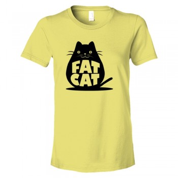 Womens Fat Cat Feline Roundest - Tee Shirt