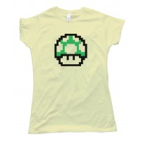 Womens Mario Brothers 1Up Free Life Green Muchroom - Tee Shirt