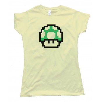 Womens Mario Brothers 1Up Free Life Green Muchroom - Tee Shirt
