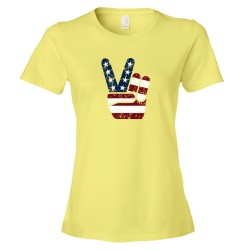 Womens Red White And Blue Patriotic Peace Hand Usa Stars And Stripes American - Tee Shirt