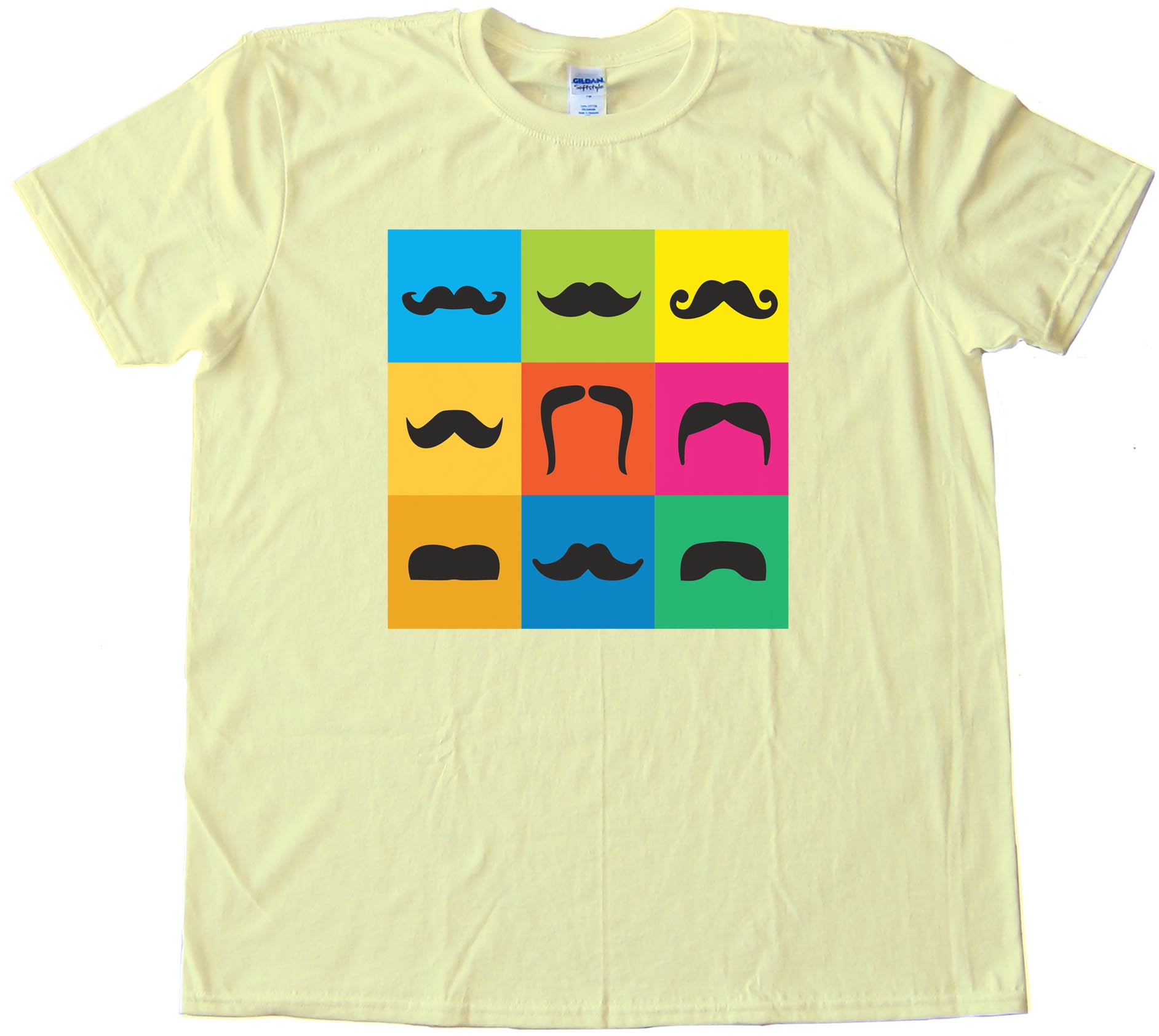 9 Mustache Styles On Colored Boxes - Movember - Tee Shirt