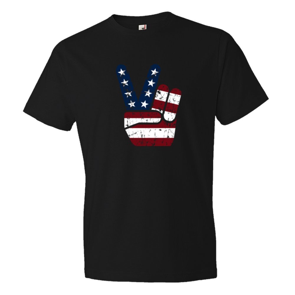 Red White And Blue Patriotic Peace Hand Usa Stars And Stripes American - Tee Shirt
