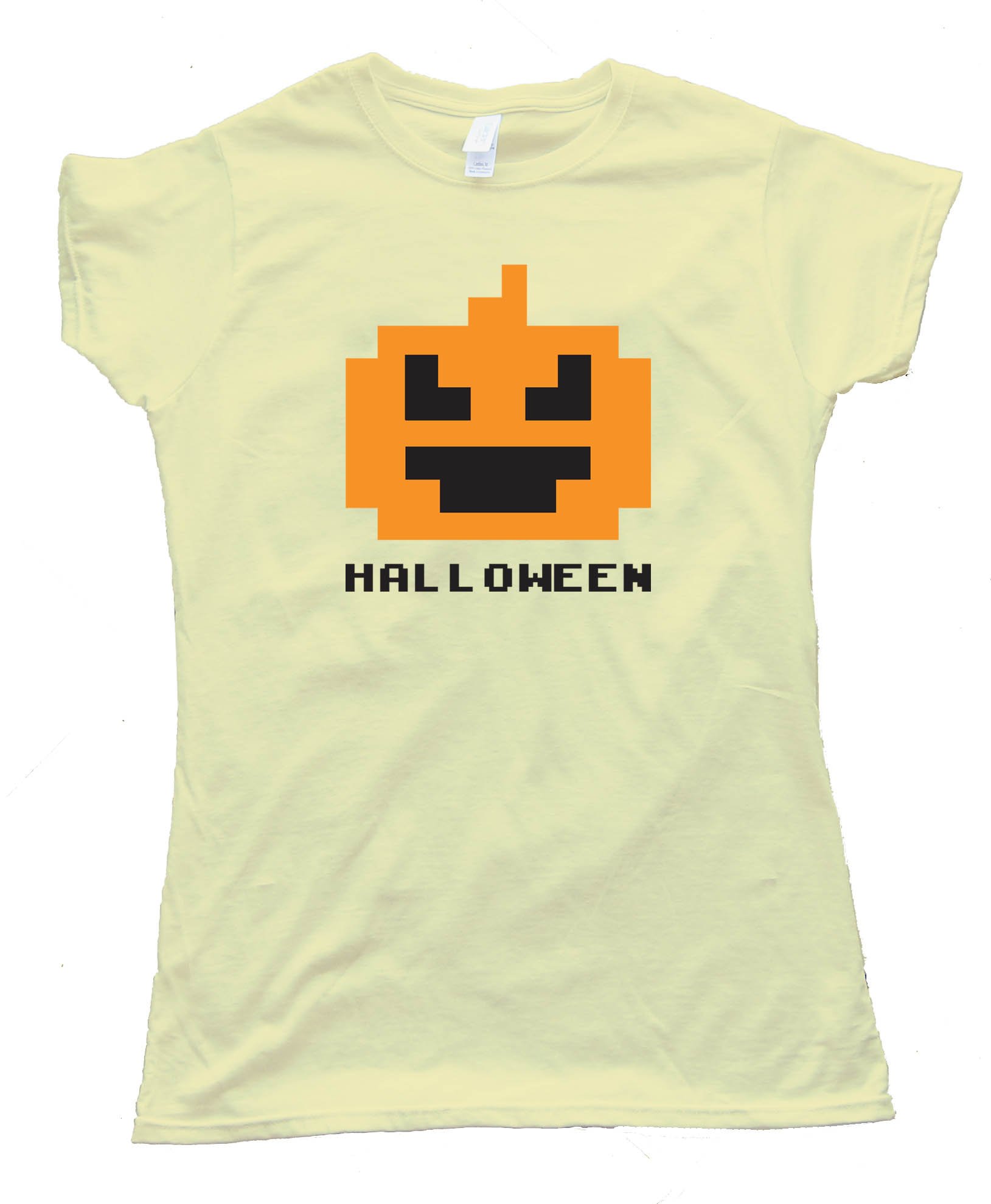 Womens 8 Bit Halloween Pumpkin - Tee Shirt